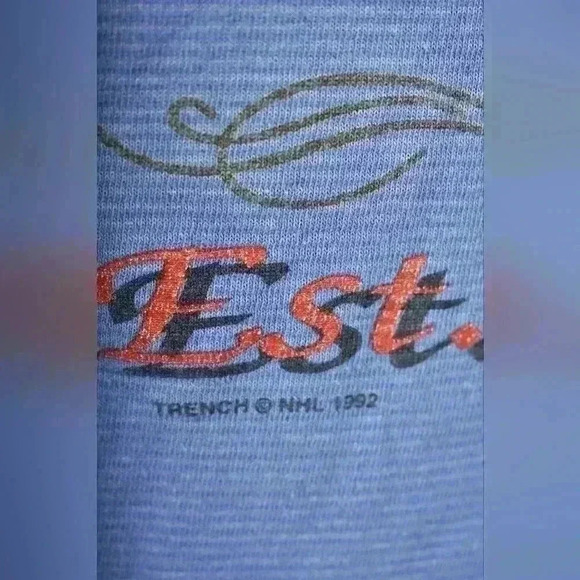 1992 QUEBEC NORDIQUES NHL Blue Single Needle Trench Ultra Tee Shirt Large USA - Picture 9 of 15